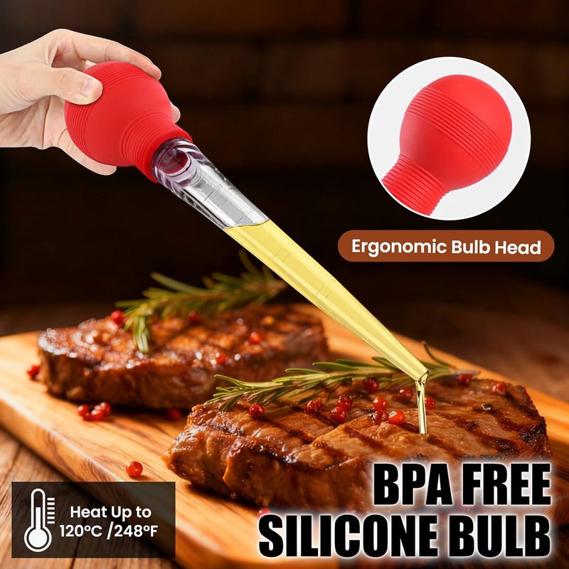 BAUSAR Large Turkey Baster for Cooking - Premium Baster Syringe for Hot Liquids - Heat-Resistant Silicone Bulb, Easy-Grip Design with Cleaning Brush - Dishwasher Safe - Baste Food with Ease - Red - Image 5